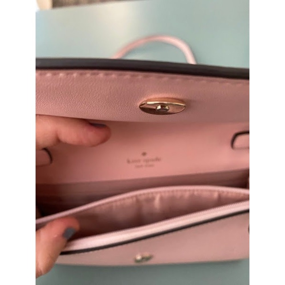 Kate Spade Pink Saffiano Leather Crossbody Wallet Bag Clutch Gold Logo - Picture 8 of 11